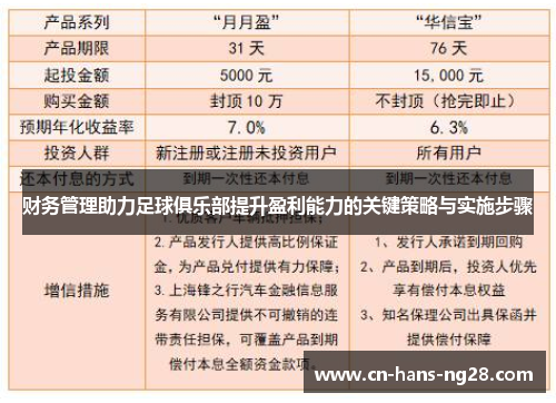 财务管理助力足球俱乐部提升盈利能力的关键策略与实施步骤
