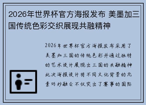 2026年世界杯官方海报发布 美墨加三国传统色彩交织展现共融精神 2026年世界杯官方海报发布 美墨加三国传统色彩交织展现共融精神